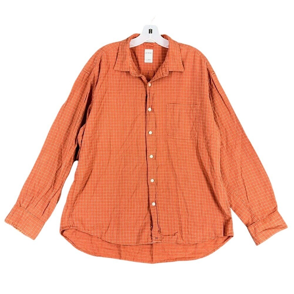 J Crew Shirt Mens‎ Extra Large Brown Cotton Plaid Relaxed Fit Business Casual